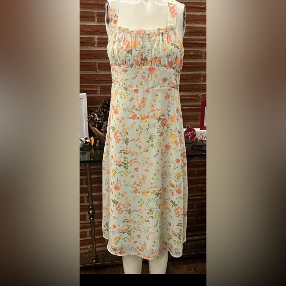 Forever 21 Floral Print Midi Dress - Cream and Orange